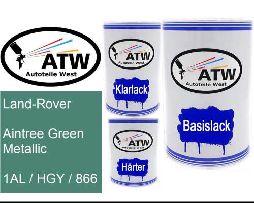 Land-Rover, Aintree Green Metallic, 1AL / HGY / 866: 500ml Lackdose + 500ml Klarlack + 250ml Härter - Set, von ATW Autoteile West.
